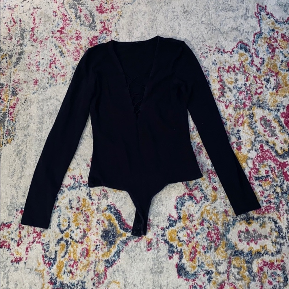 Guess Black V-Neck Bodysuit
